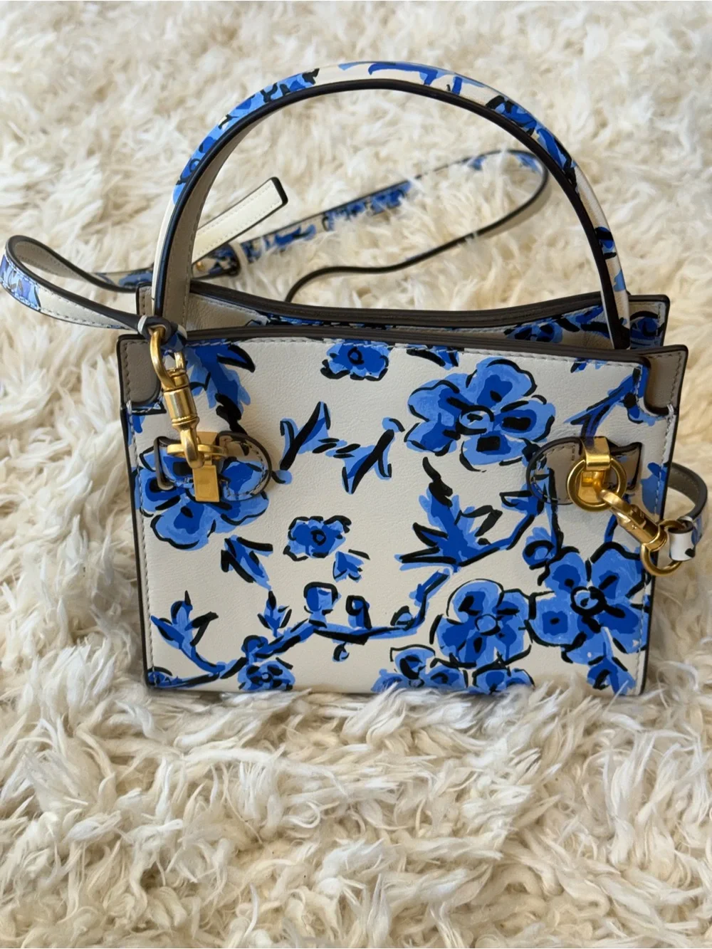 Tory Burch Lee Radziwell Petite Double Bag Ivory/Cobalt Blue